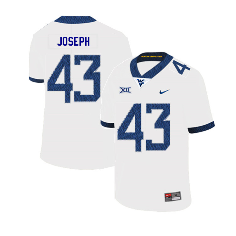 2019 Men #43 Drew Joseph West Virginia Mountaineers College Football Jerseys Sale-White - Click Image to Close